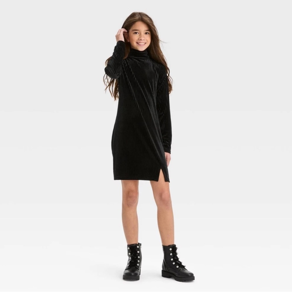 Art Class Long Sleeve Velvet Turtleneck Dress